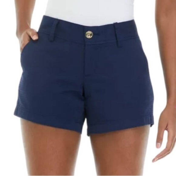 Lilly Pultizer Callahan navy 100% cotton 5 inch inseam short front pockets sz 2 - Picture 1 of 8